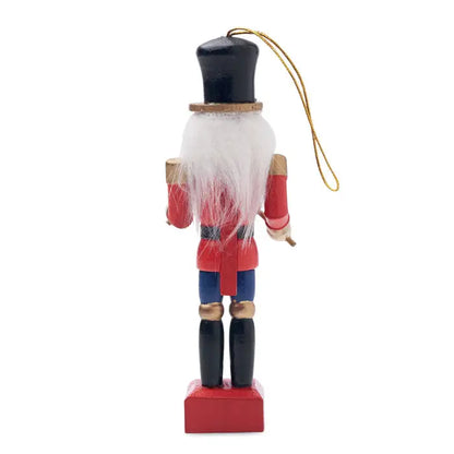 Mic caracter spargator de nuci clasic din lemn cu palarie neagra barba alba haina rosie si pantaloni albastri
