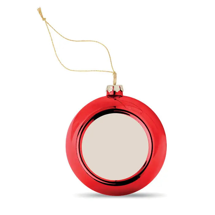 Minge de craciun pentru sublimare din sticla rosie lucioasa cu snur auriu si centru reflectorizant