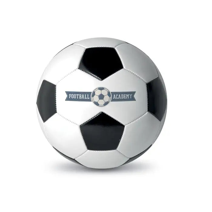 Minge de fotbal alb negru de 21,5 cm cu logo football academy pentru antrenamente si jocuri sportive