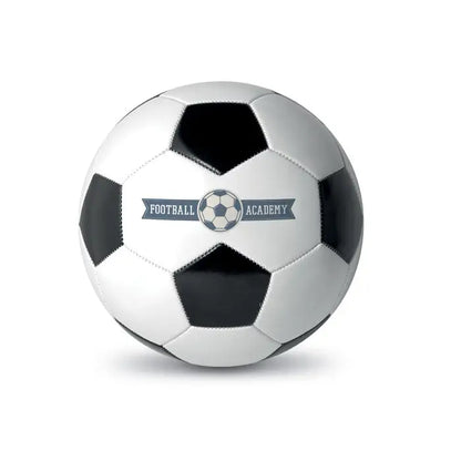 Minge de fotbal alb negru de 21,5 cm cu logo football academy pentru antrenamente si jocuri sportive