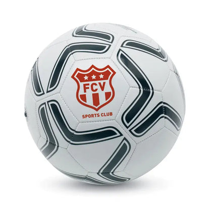 Minge de fotbal din pvc alb cu accente negre si rosii, 21,5 cm, cu logo scut fcv sports club pe suprafata sa