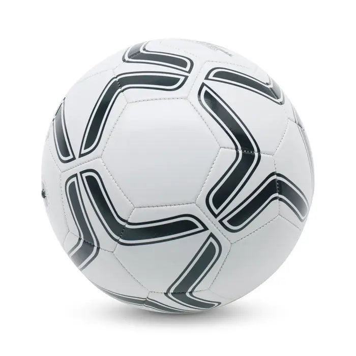 Minge de fotbal din pvc alb cu modele curbate negre, diametru 21,5 cm, potrivita pentru joc recreativ