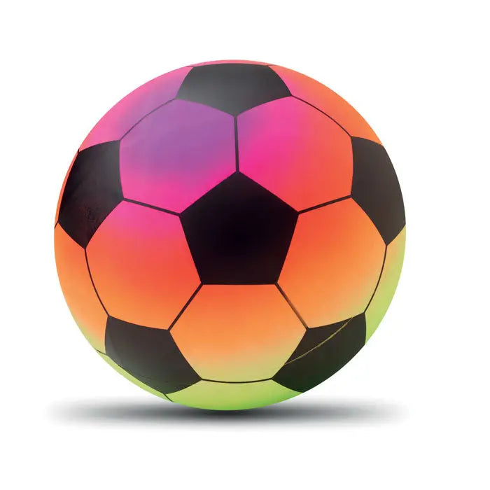 Minge de plaja gonflabila din pvc cu bile de fotbal vibrante gradient roz portocaliu verde cu panouri negre