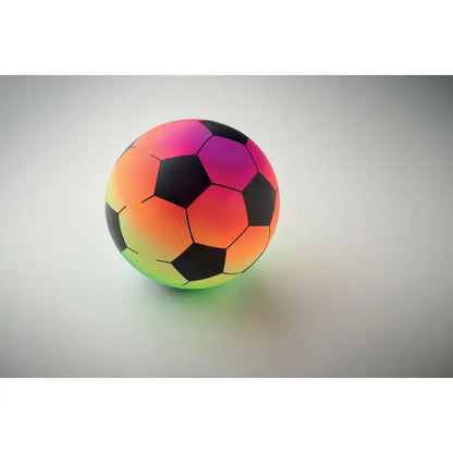 Minge de plaja gonflabila din pvc cu model clasic negru si culori curcubeu vibrante pentru fotbal