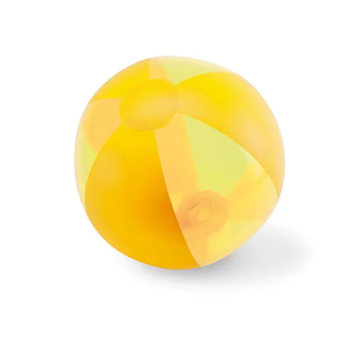 Minge de plaja gonflabila translucida galbena cu design clasic segmentat pentru joaca pe plaja