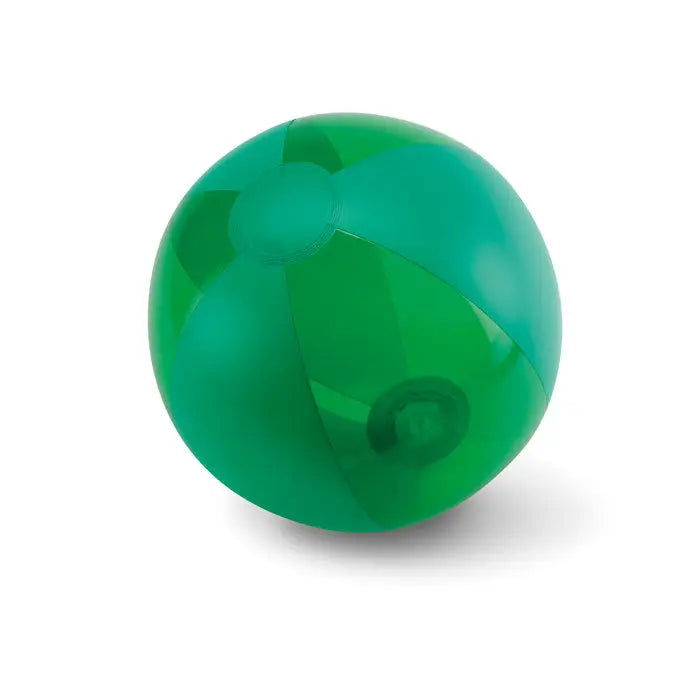 Minge de plaja gonflabila translucida verde cu design segmentat si lucios perfecta pentru joaca pe plaja