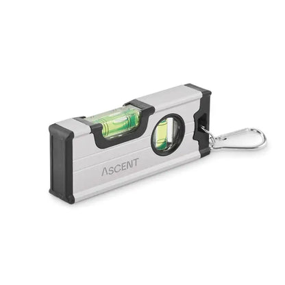 Mini nivel magnetic din aluminiu silver si negru ascent cu vialele verzi pentru masuratori precise pe cheia de buzunar