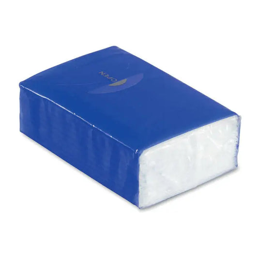 Pachet albastru dreptunghiular cu servetele albe mini din hartie pentru uz igienic si alimentar