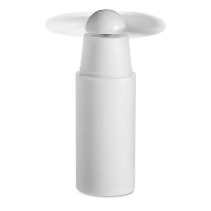 Ventilator portabil mini alb din plastic cu corp cilindric slefuit si elice cu trei palete