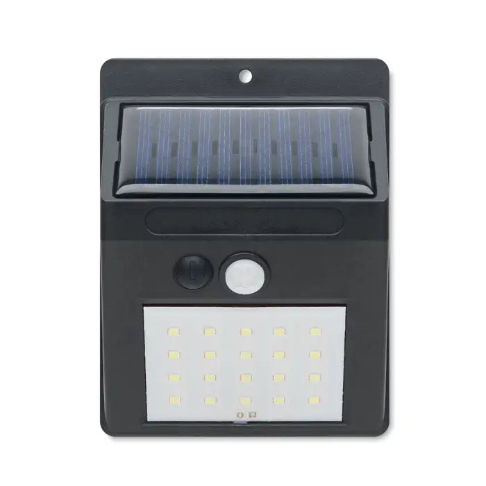 Miscare cu lumina solara led negru cu panou dreptunghiular si 24 leduri albe pentru iluminat exterior