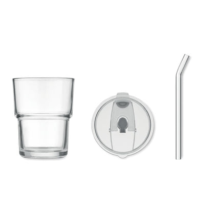 Pahar de sticla cu paie 400ml
