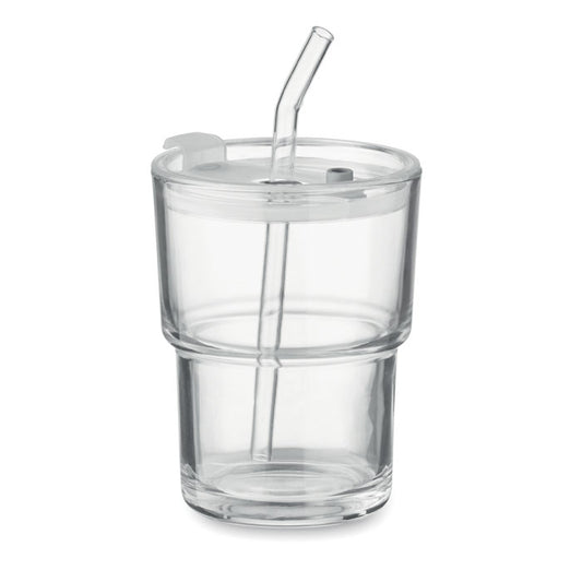 Pahar de sticla cu paie 400ml