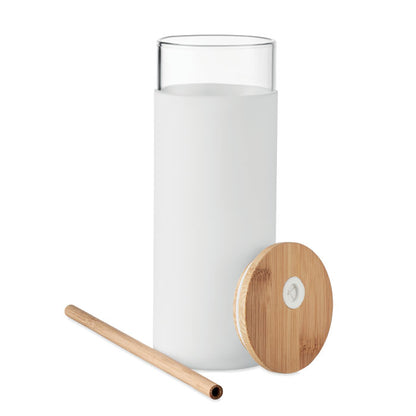 Pahar de sticla 450ml capac din bambus