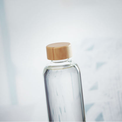 Sticla de sticla 650ml capac din bambus
