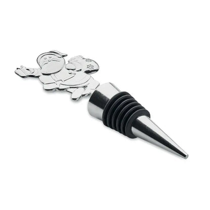 Motiv de Craciun pentru dop de sticle argintiu cu finisaj metalic si etansare din cauciuc negru