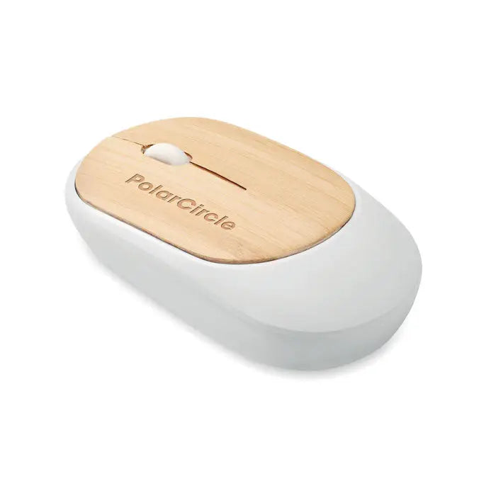 Mouse fara fir din bambus polarcircle cu partea superioara din lemn deschis si corp alb din plastic