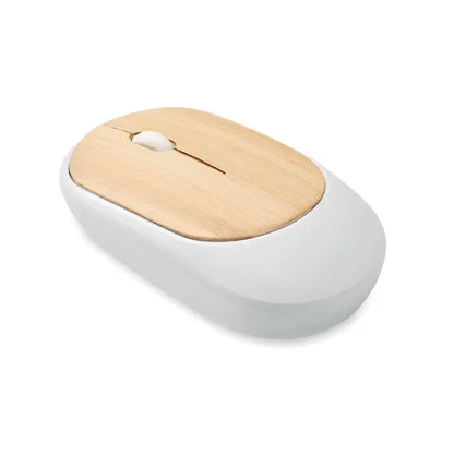 Mouse fara fir din bambus alb cu panou superior din lemn natural si design minimalist elegant