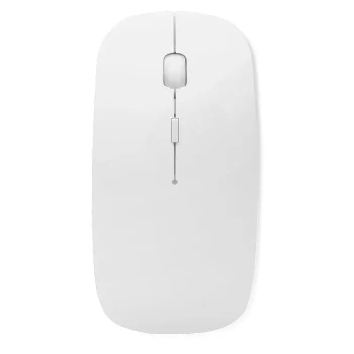 Mouse fara fir alb cu design minimalist si roata de derulare argintie pentru utilizare wireless