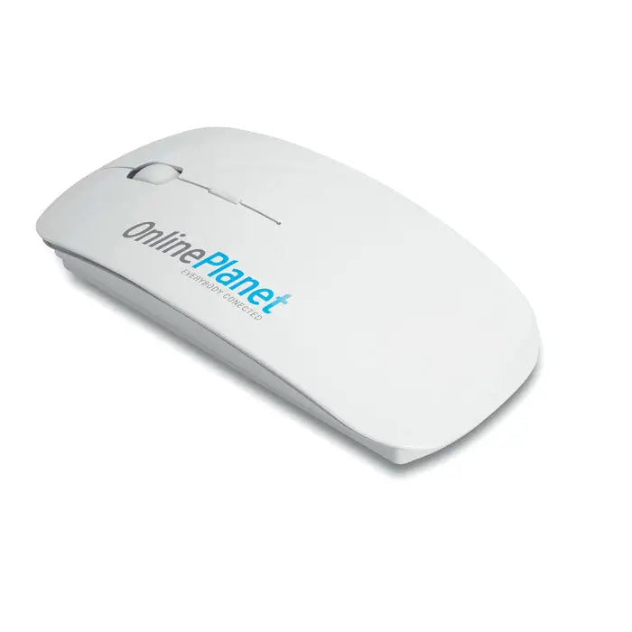 Mouse fara fir alb wireless cu design ergonomic si branding onlineplanet albastru