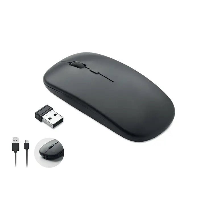 Mouse fara fir reincarcabil negru cu design ergonomic si suprafata neteda din material plastic