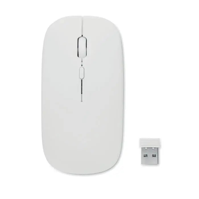 Mouse fara fir reincarcabil alb cu design minimalist si rotiță de derulare argintie pentru utilizare wireless
