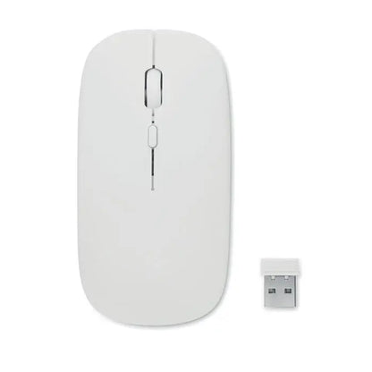 Mouse fara fir reincarcabil alb cu design minimalist si rotiță de derulare argintie pentru utilizare wireless