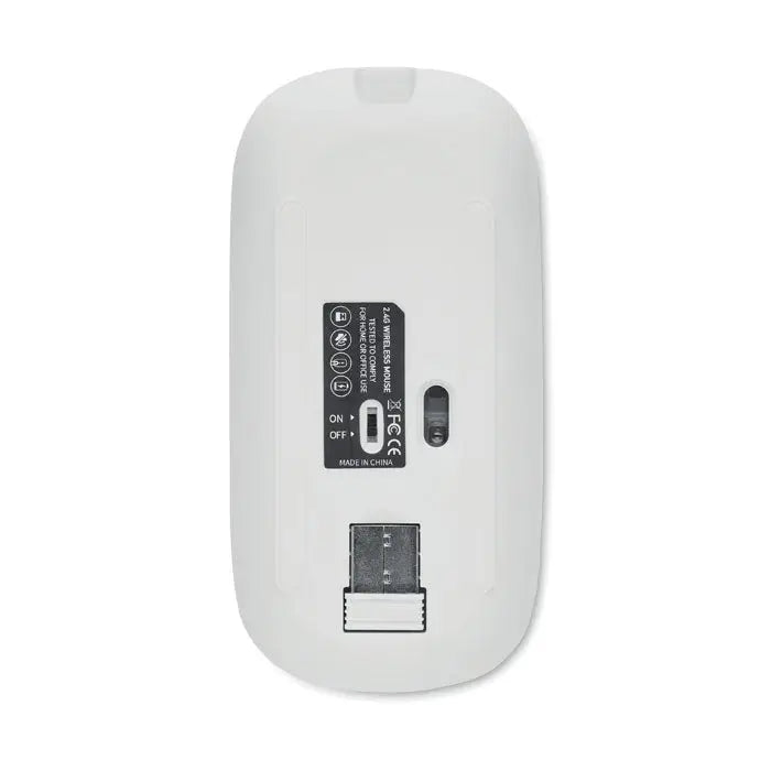 Mouse fara fir reincarcabil alb cu design ergonomic si receptor usb atasat pe partea inferioara