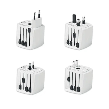 Adaptor de călătorie alb muv micro 2 poli cu pini interschimbabili negri și design compact cubiform