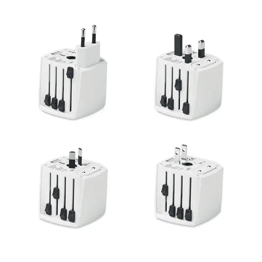 Adaptor de călătorie alb muv micro 2 poli cu pini interschimbabili negri și design compact cubiform