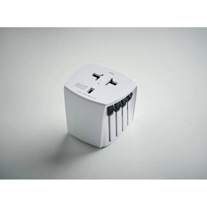 Adaptor de călătorie universal mUV micro 2 poli din plastic alb cu configurații multiple și pini negri de împământare