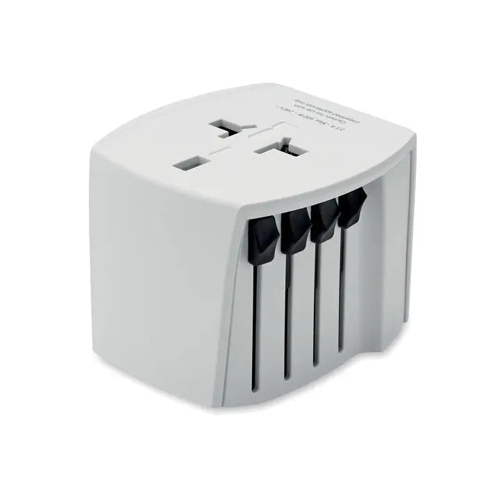 Adaptor de călătorie universal alb din plastic MUV USB cu pini negri interschimbabili și 2 poli