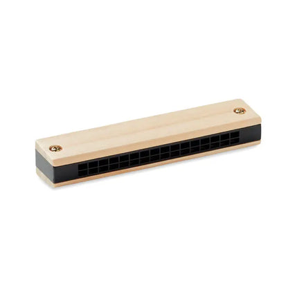 Muzicu?a harmonica din lemn deschis la culoare cu grila neagra si suruburi aurii pentru muzica