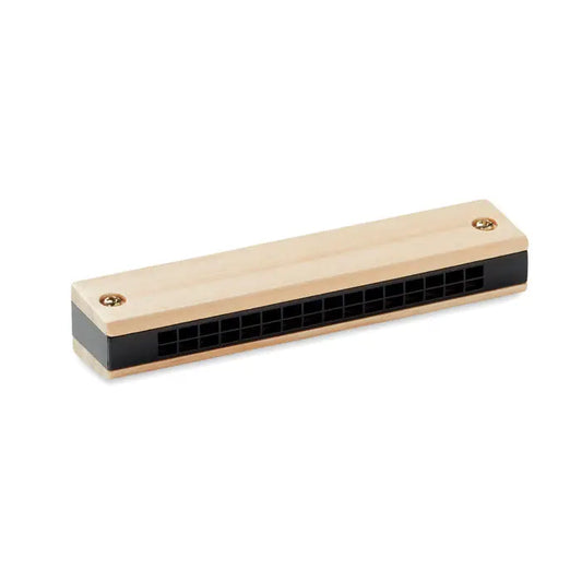 Muzicu?a harmonica din lemn deschis la culoare cu grila neagra si suruburi aurii pentru muzica
