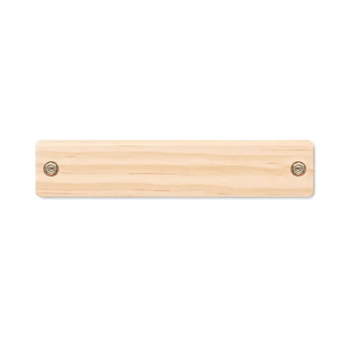 Plăcuță din lemn deschis la culoare muzicuța cu două șuruburi metalice pe fiecare capăt