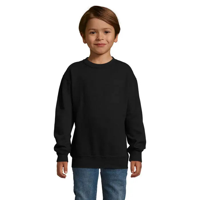 Hanorac negru supreme kids 280g crewneck din bumbac gros pentru copii