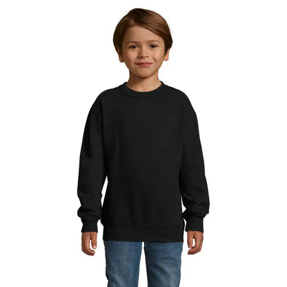 Hanorac negru supreme kids 280g crewneck din bumbac gros pentru copii