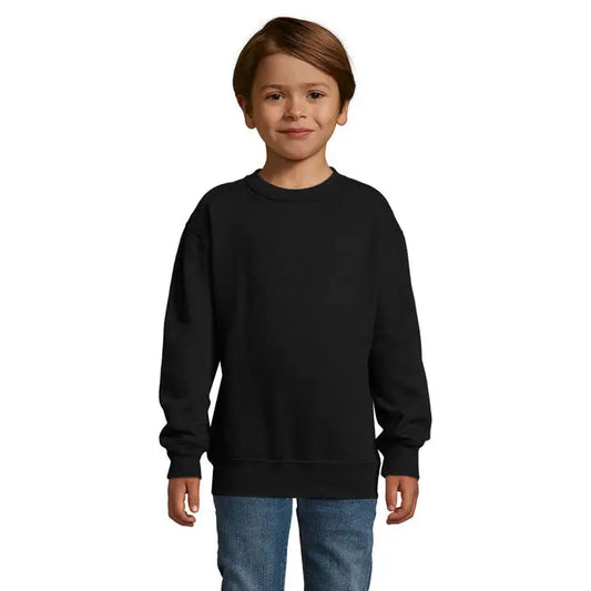 Hanorac negru supreme kids 280g crewneck din bumbac gros pentru copii