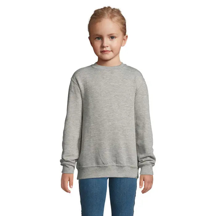 Hanorac nou supreme kids 280g gri melanj moale cu mâneci lungi, guler rotund clasic și manșete ribbed