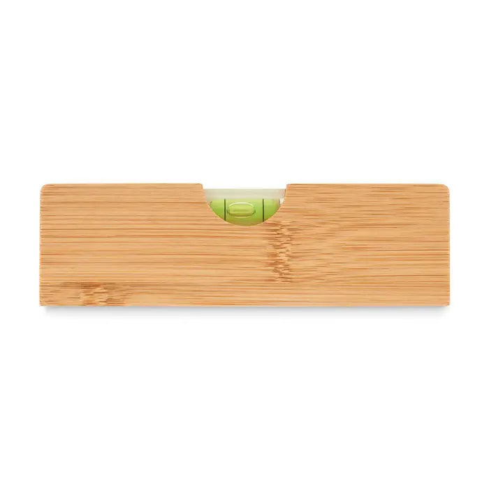 Nivela cu bula de aer din bambus ligh brown cu bula verde si indicator negru pentru masurare nivel si deschidere sticle