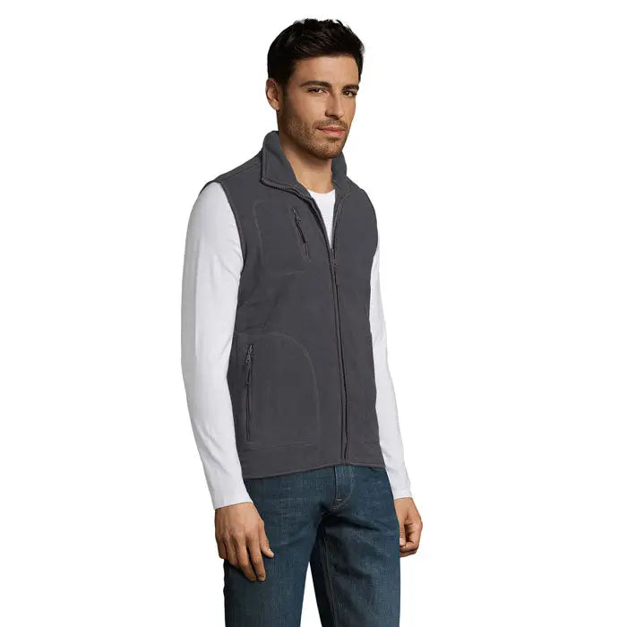 Vestă fleece unisex norvegia gri închis cu fermoar integral, două buzunare frontale cu fermoar și guler înalt
