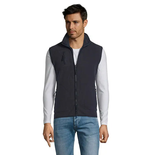 Navy blue fleece vest norvegia unisex with full zipper and two side pockets made from soft fleece material