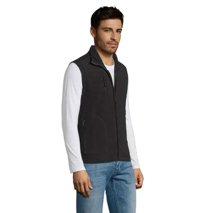 Vesta unisex norvegia fleece neagră cu fermoar, două buzunare laterale și guler din material fleece