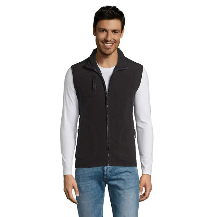 Vestă fleece unisex norvegia neagră cu fermoar full-length și buzunare laterale din fleece moale