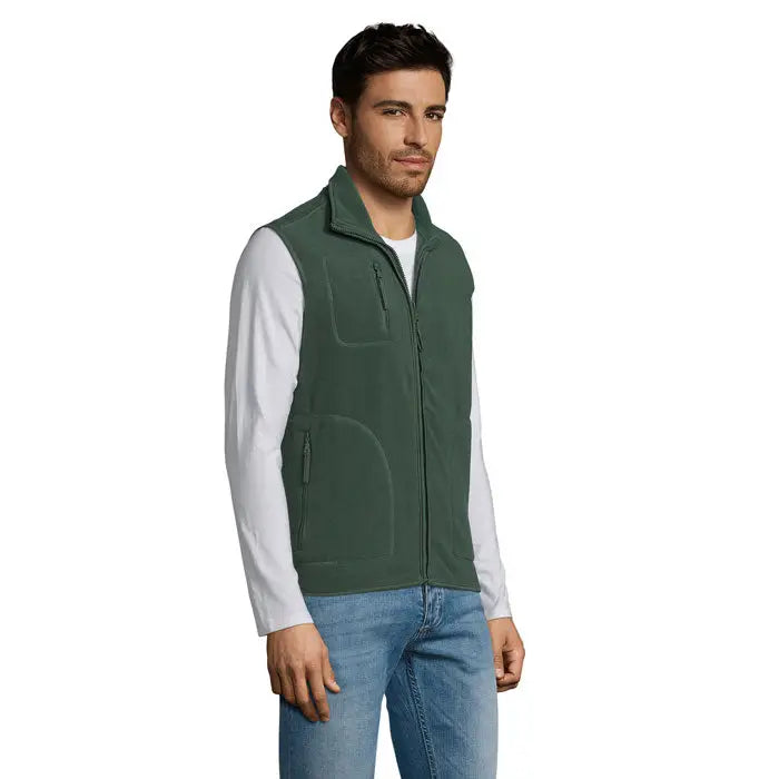 Vestă fleece norvegia unisex verde închis cu două buzunare frontale cu fermoar și fermoar complet