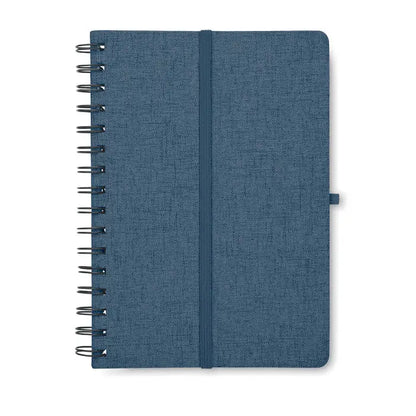 Notebook a5 albastru cu textură, spiralat, cu elastic și suport pentru telefon integrat
