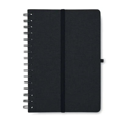 Notebook a5 negru cu spirala si elastic, cu suport pentru telefon, coperta textura fina