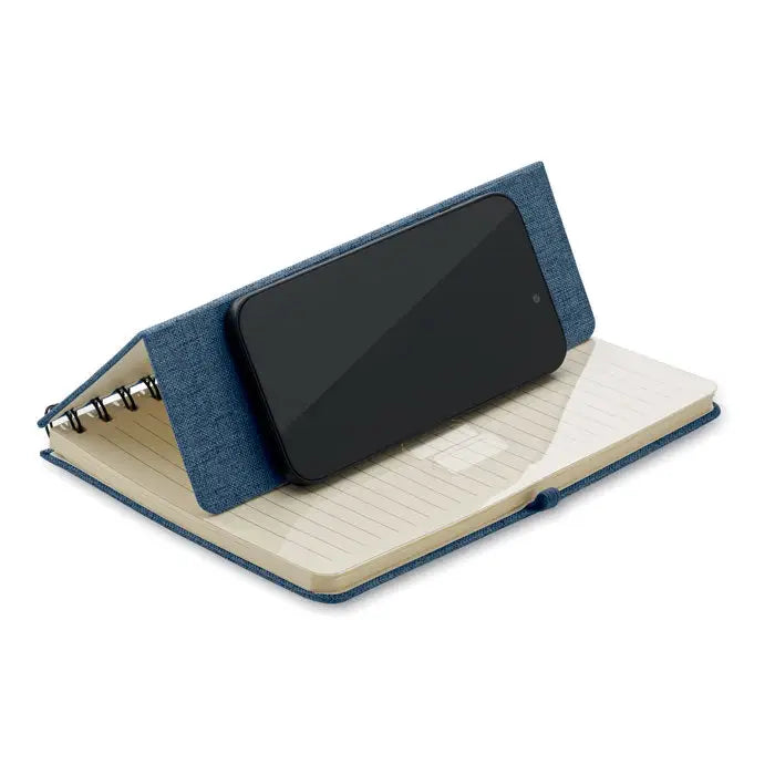 Notebook a5 din denim albastru cu suport integrat pentru telefon ideal pentru notite si utilizare practica
