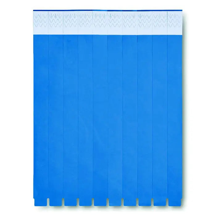 O foaie de 10 bratari albastre cu margine alba si cusatura zigzag pe material textil