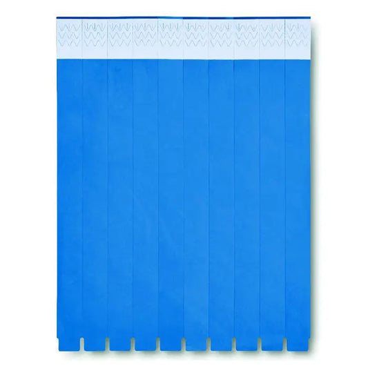 O foaie de 10 bratari albastre cu margine alba si cusatura zigzag pe material textil