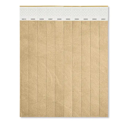 Foaie de 10 bratari din hartie aurie texturata cu taburi numerotate si modele distinctive pentru organizare